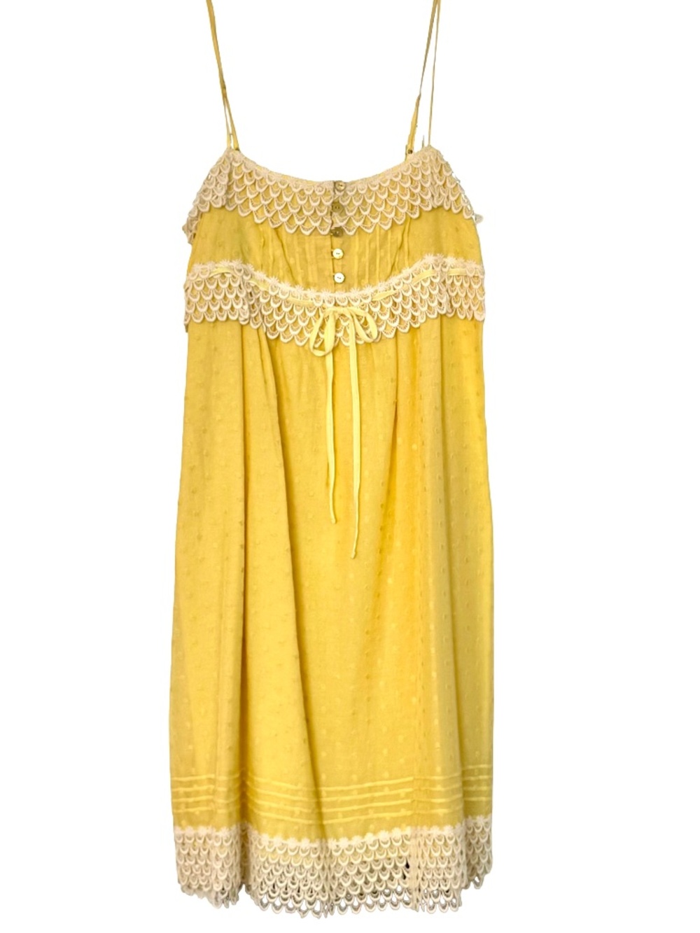 Vintage Y2K Juicy Couture Swiss Dot Empire Waist Dress Lace Velvet Ribbon Size 8